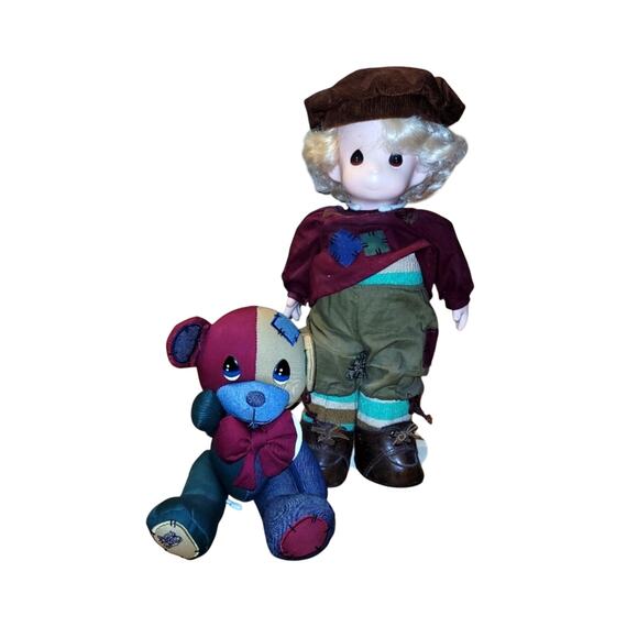 Vintage Rare Lot Of Two Precious Moments Dolls Erich #1065 1994 Patchwork Bear - Picture 1 of 13